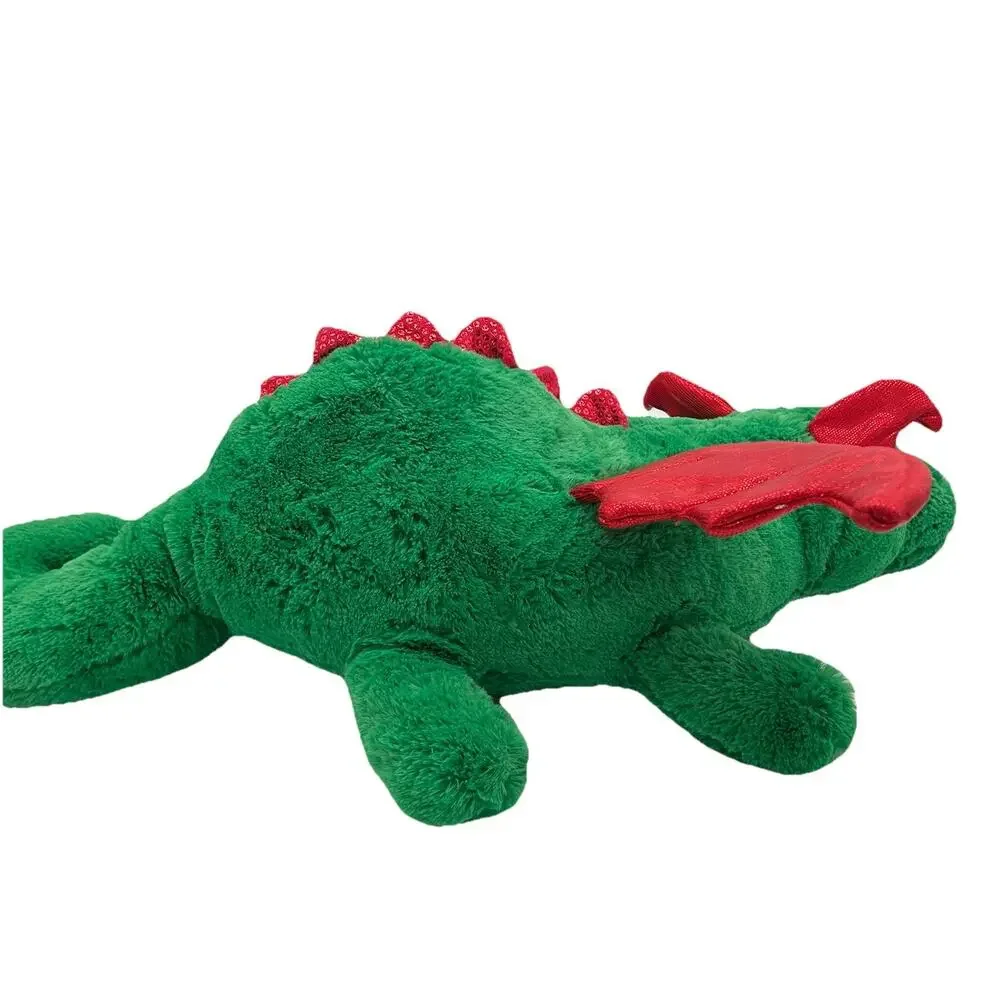 Large Dragon Plush Stuffed Animal Green Red Sequence Gold Glitter Eyes Holiday